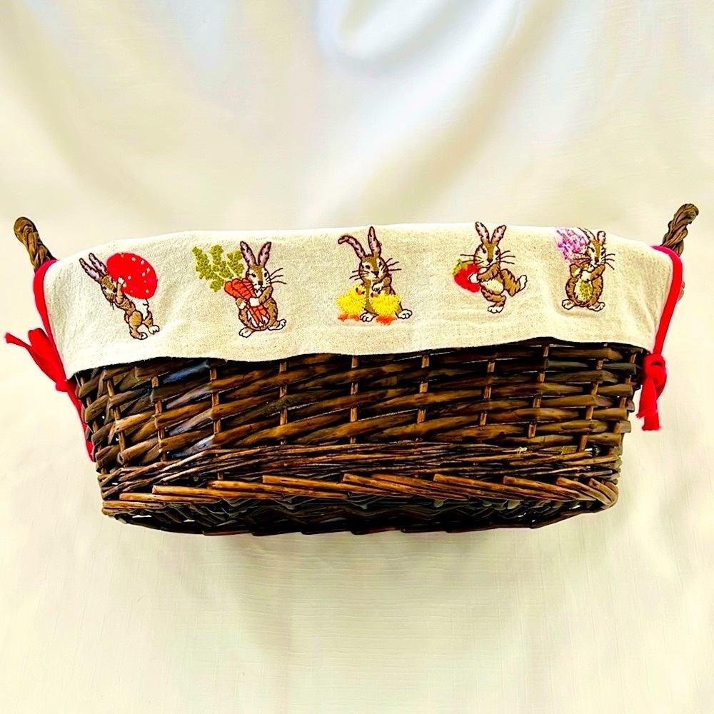 Wicker Basket with Embroidered Bunny Liner - Picture 10 of 10